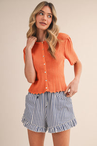 Scalloped Short Sleeve Sweater