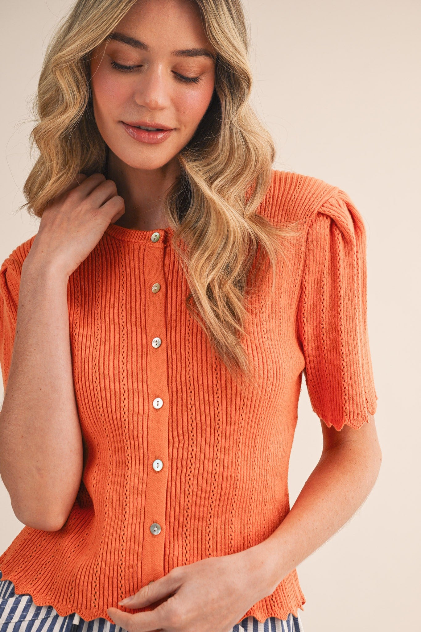 Scalloped Short Sleeve Sweater