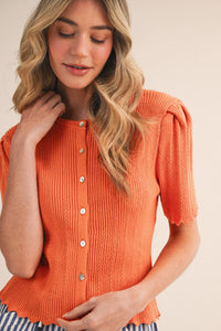 Scalloped Short Sleeve Sweater