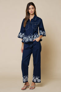 Embroidered Hem Peplum Blouse