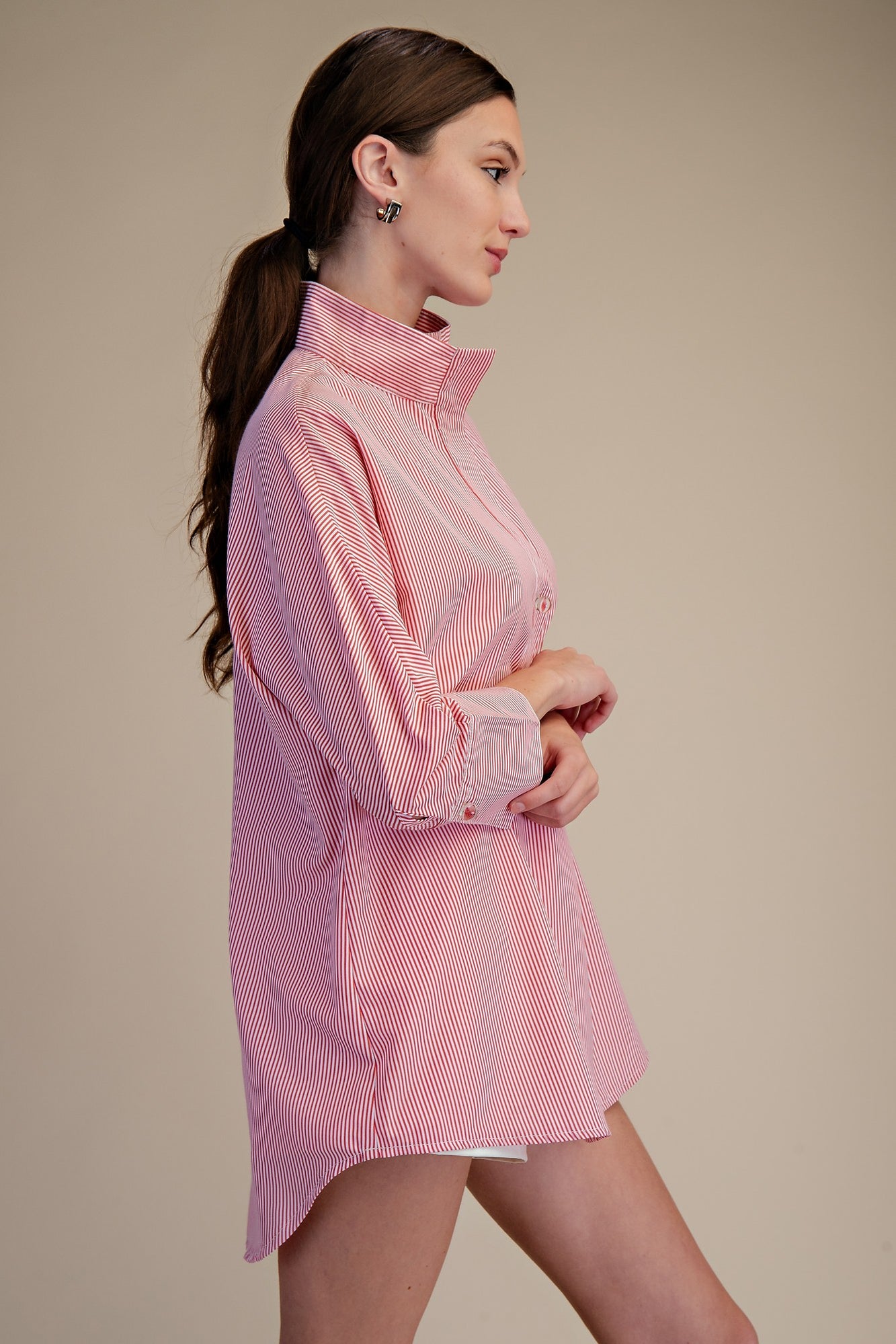 High Collar Striped Tunic