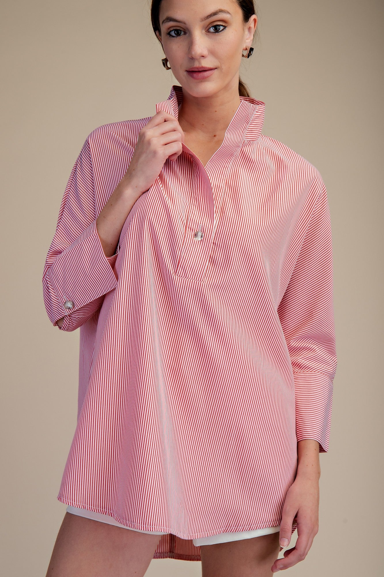 High Collar Striped Tunic