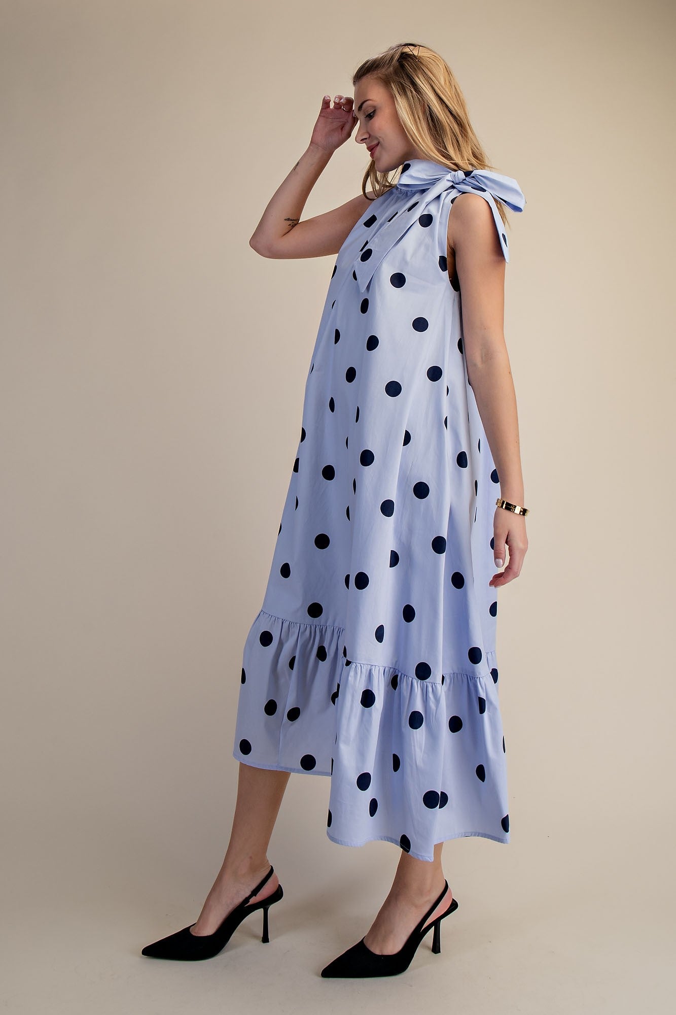 Blue Polka Dot Midi Dress