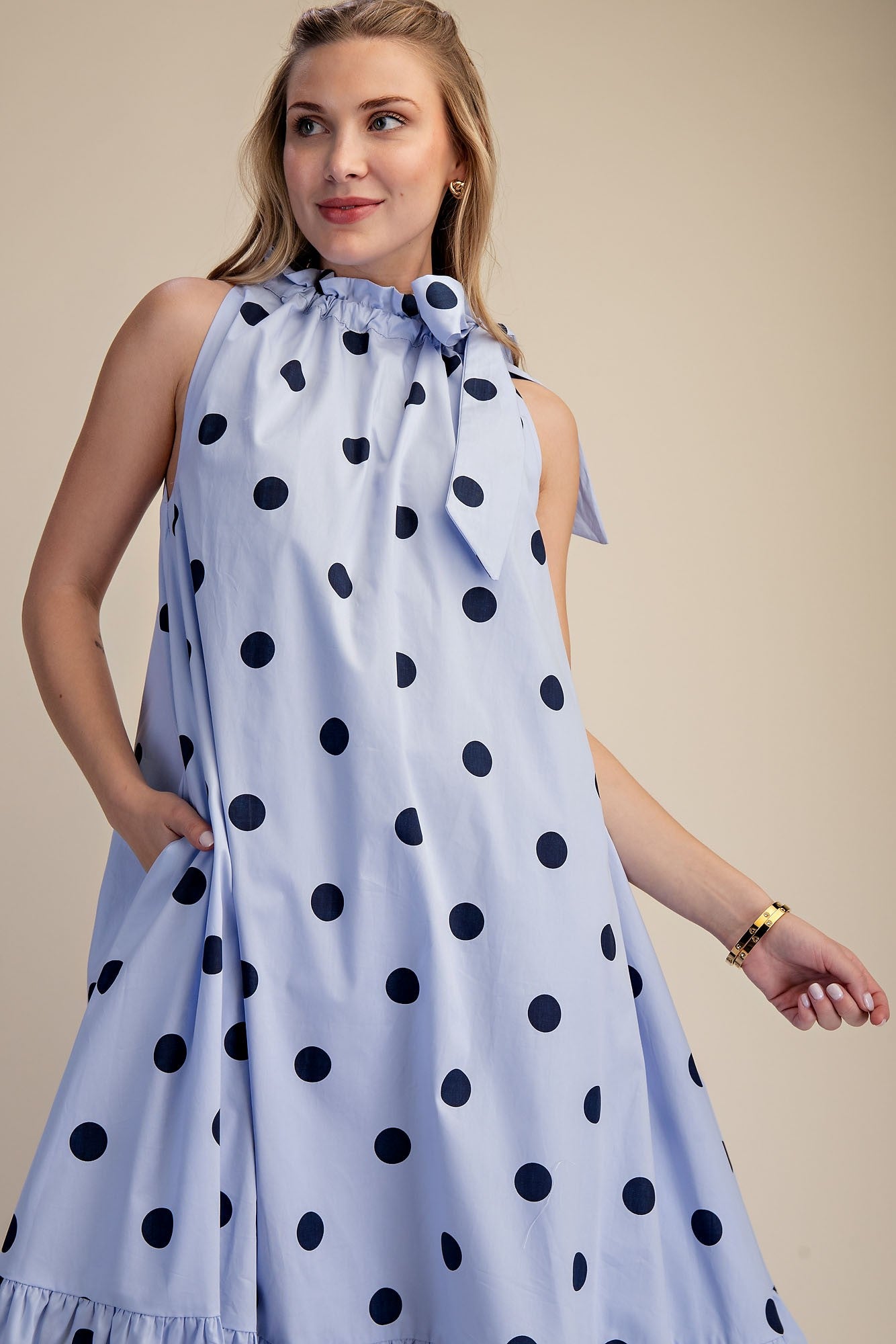 Blue Polka Dot Midi Dress