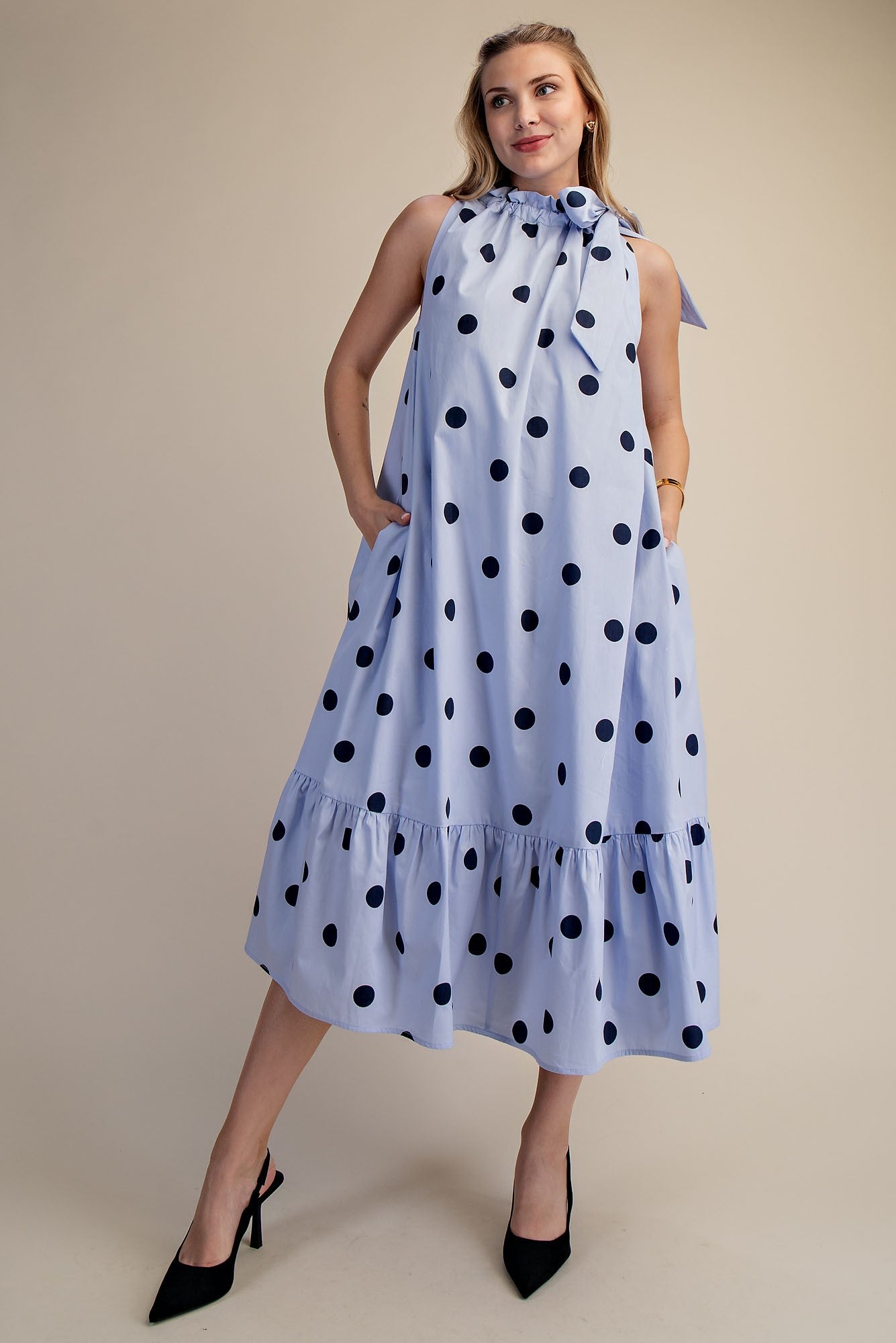 Blue Polka Dot Midi Dress Kirby's Kloset Blue Polka Dot Midi Dress Kirby's Kloset