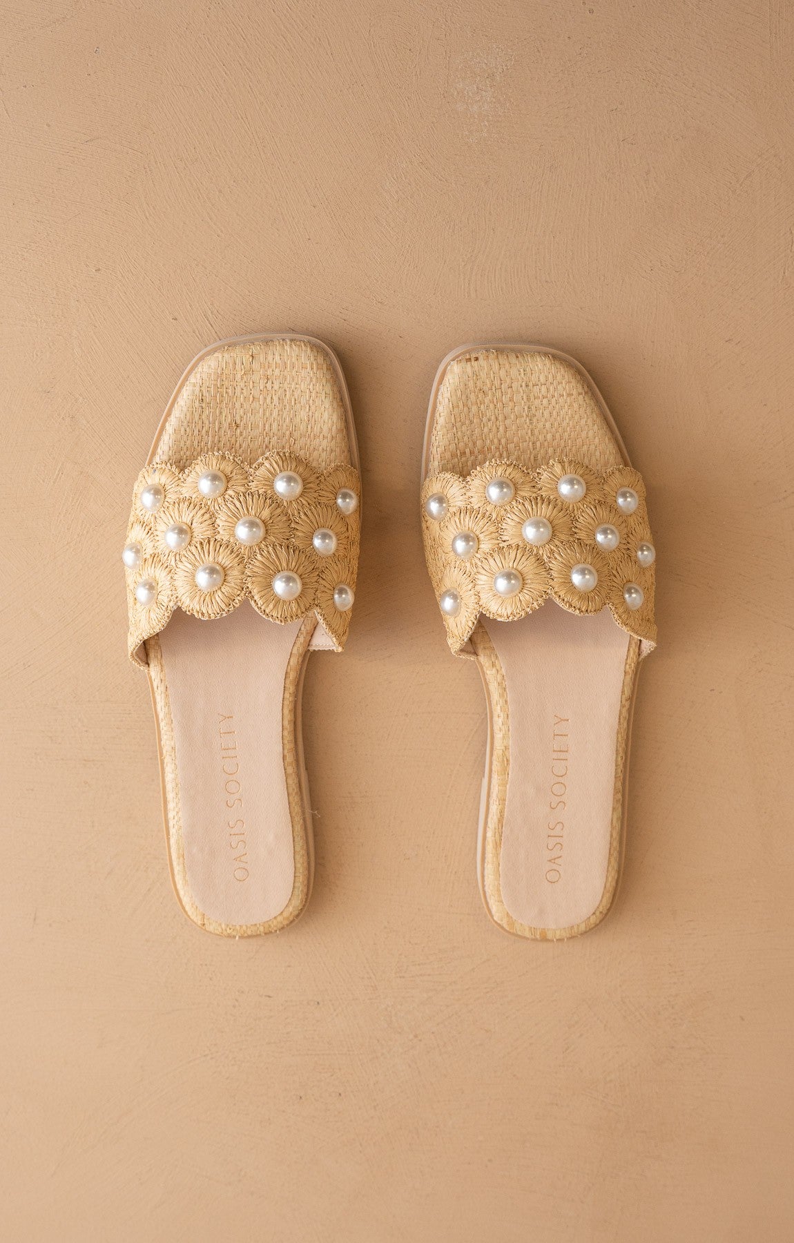 Cathleen Raffia Pearl Slides