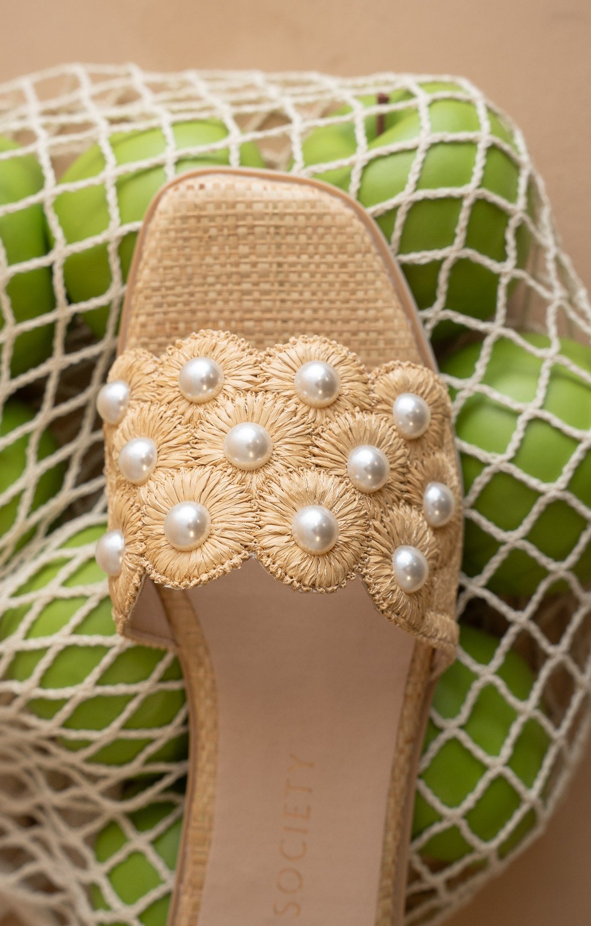Cathleen Raffia Pearl Slides