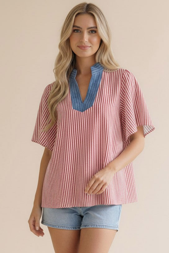 Stitched Neck Stripe Top