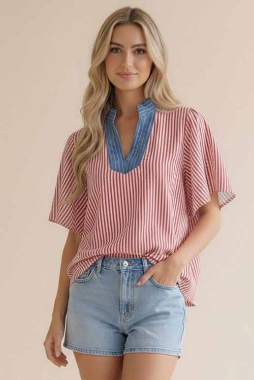 Stitched Neck Stripe Top