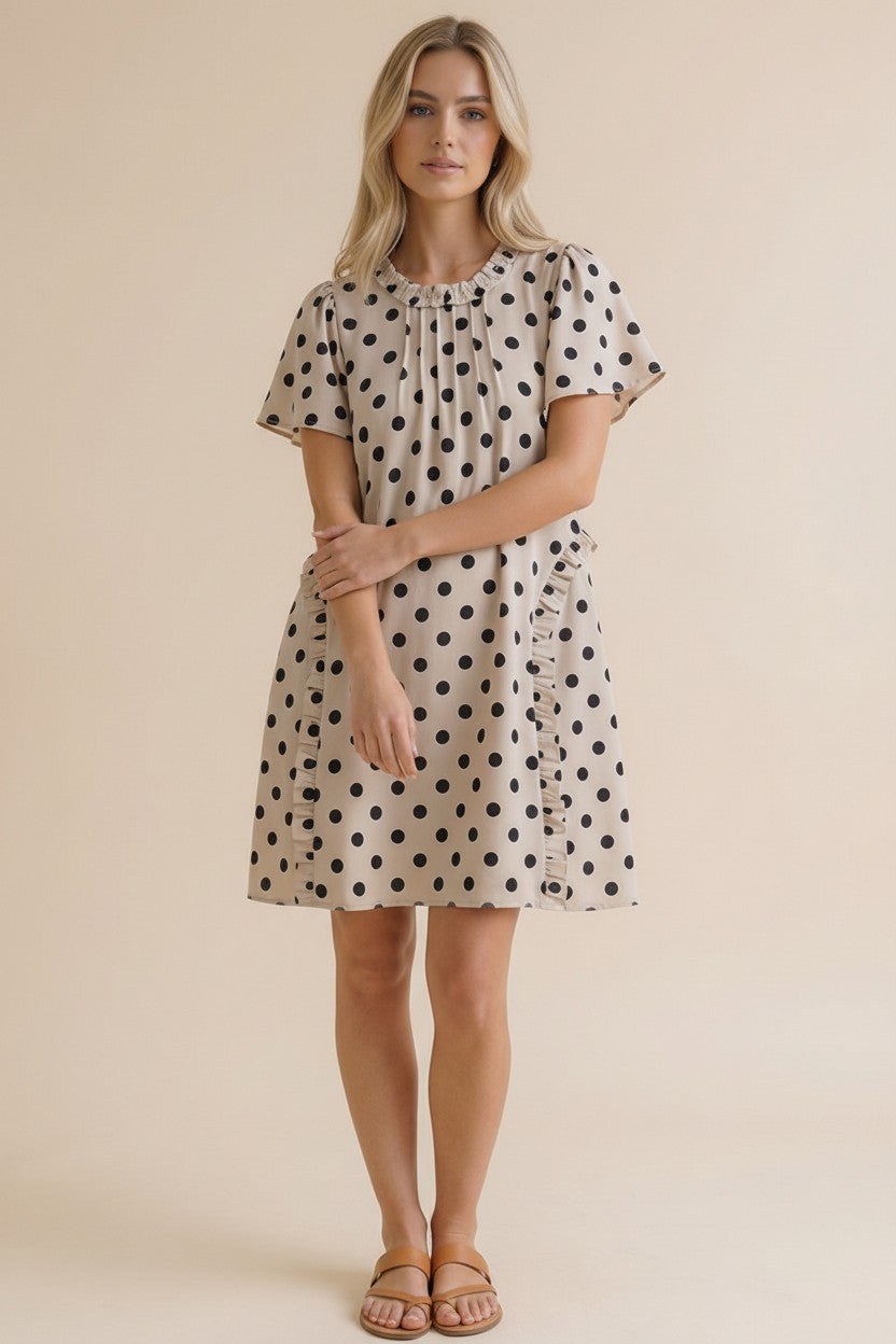 Frilled Neck Polka Dot Mini Dress