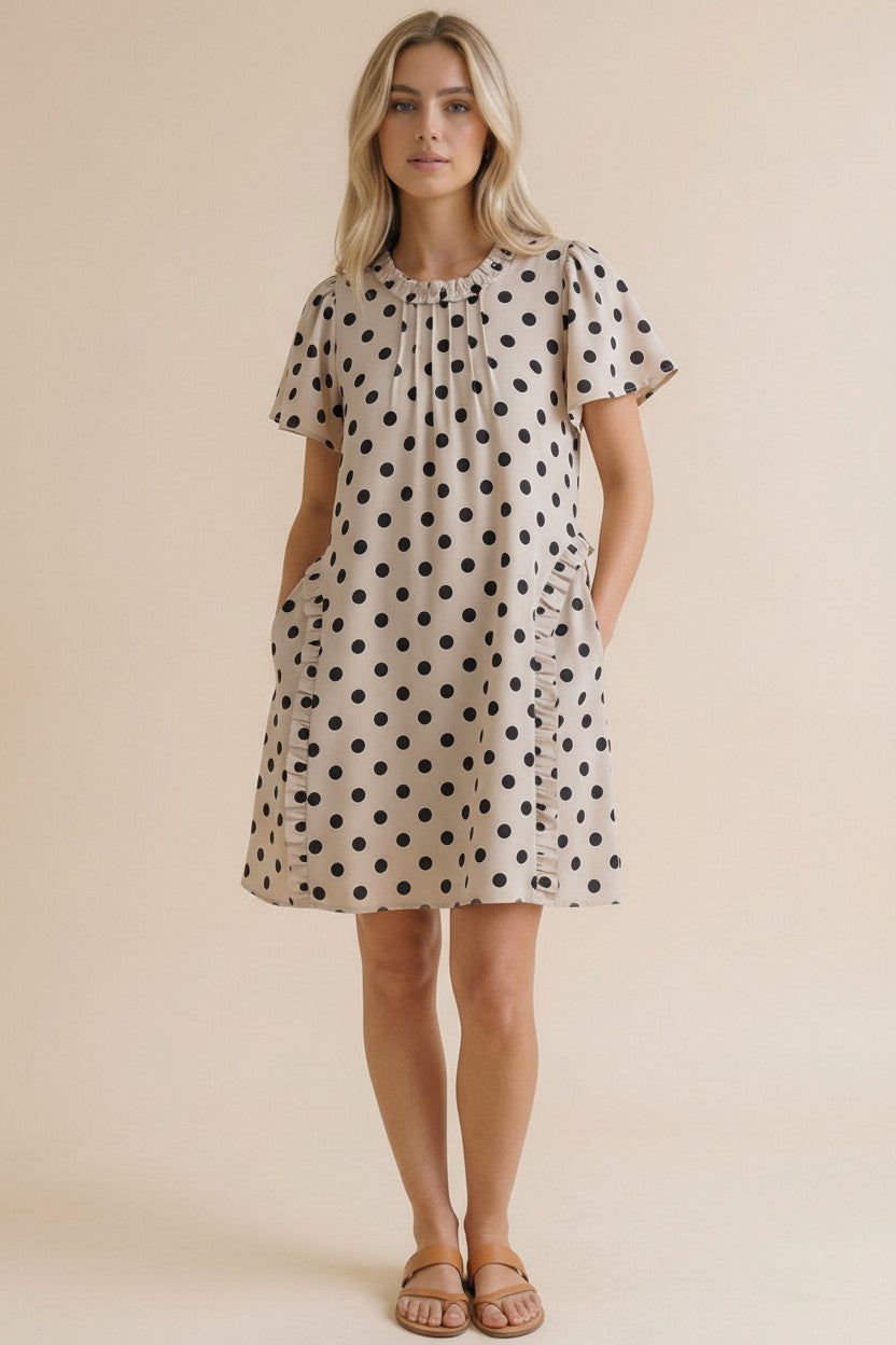 Frilled Neck Polka Dot Mini Dress