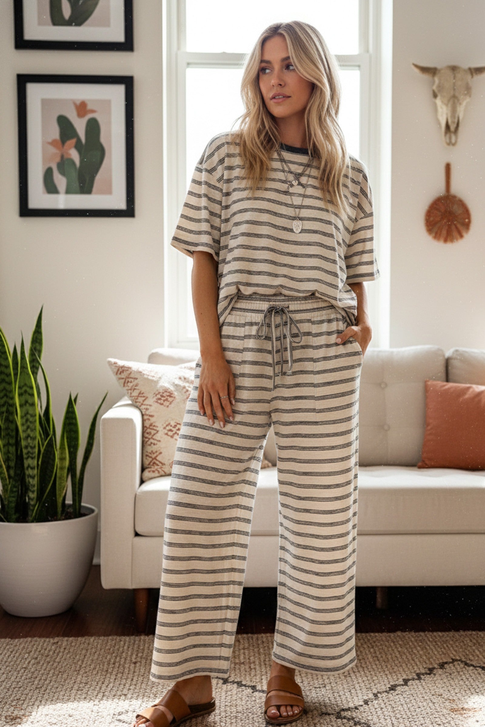 Striped Relaxed Tee & Pant Set