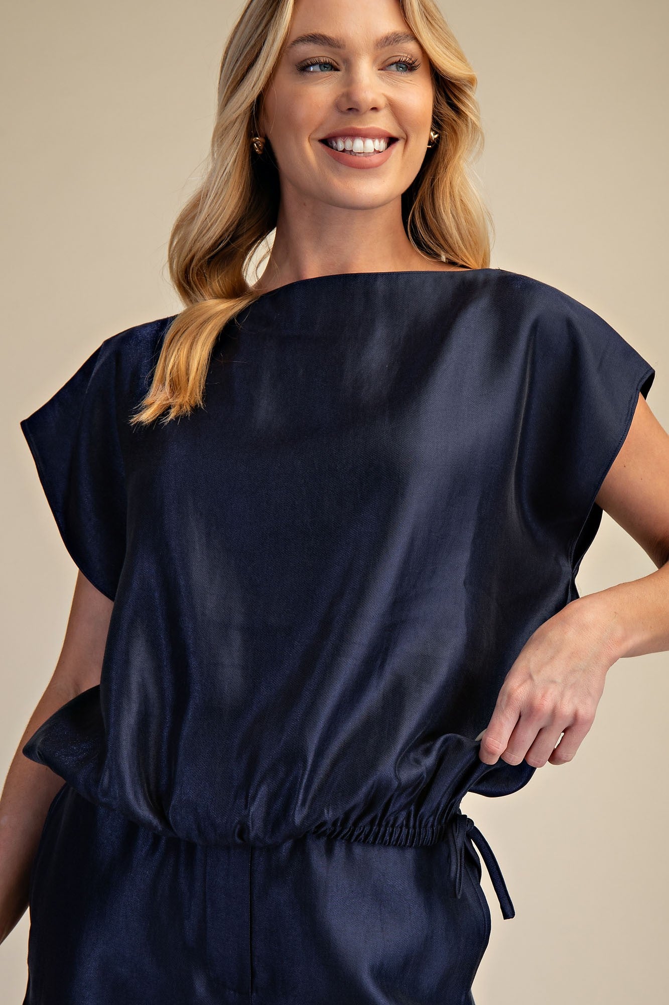 Navy Shiny Bubble Top