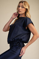 Navy Shiny Bubble Top