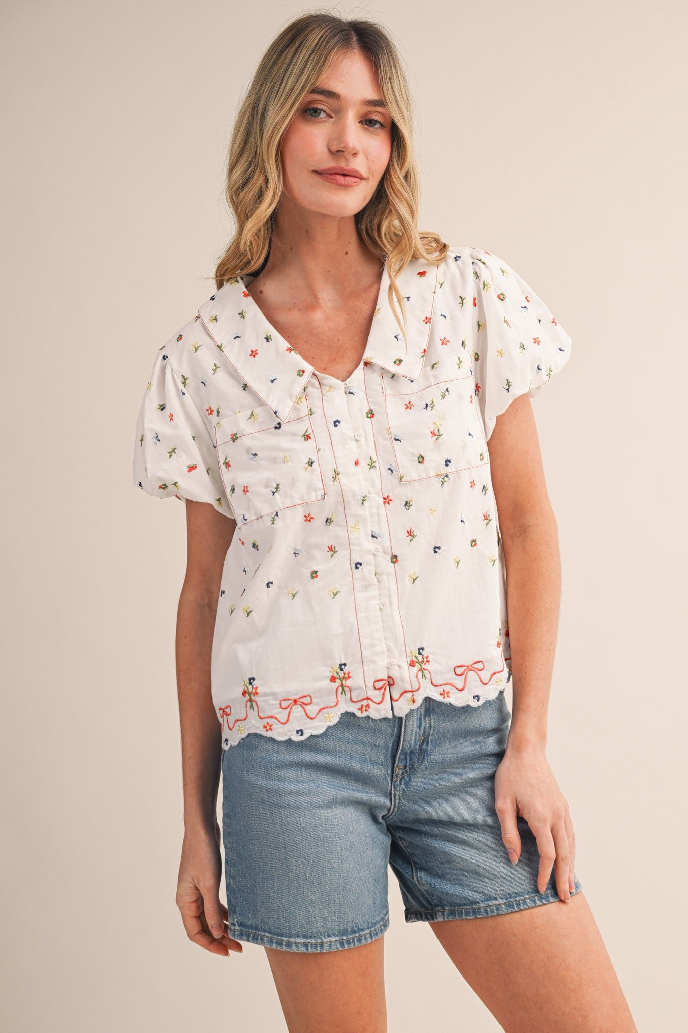 Embroidered Collared Blouse