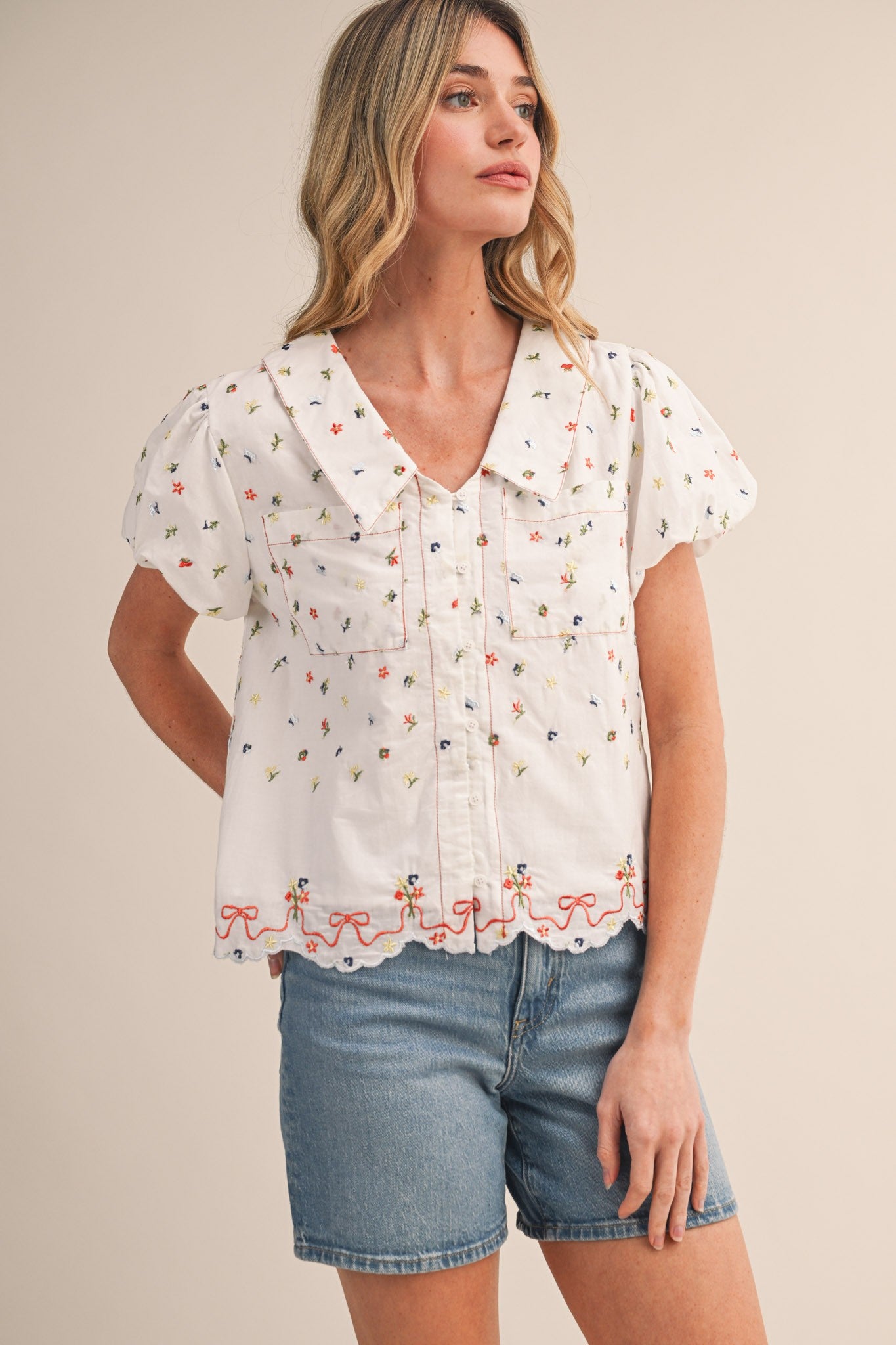 Embroidered Collared Blouse
