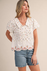 Embroidered Collared Blouse