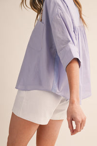 Striped Button Down Top with Dog Embroidery
