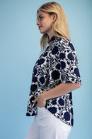 Navy Printed Blouse