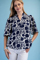 Navy Printed Blouse