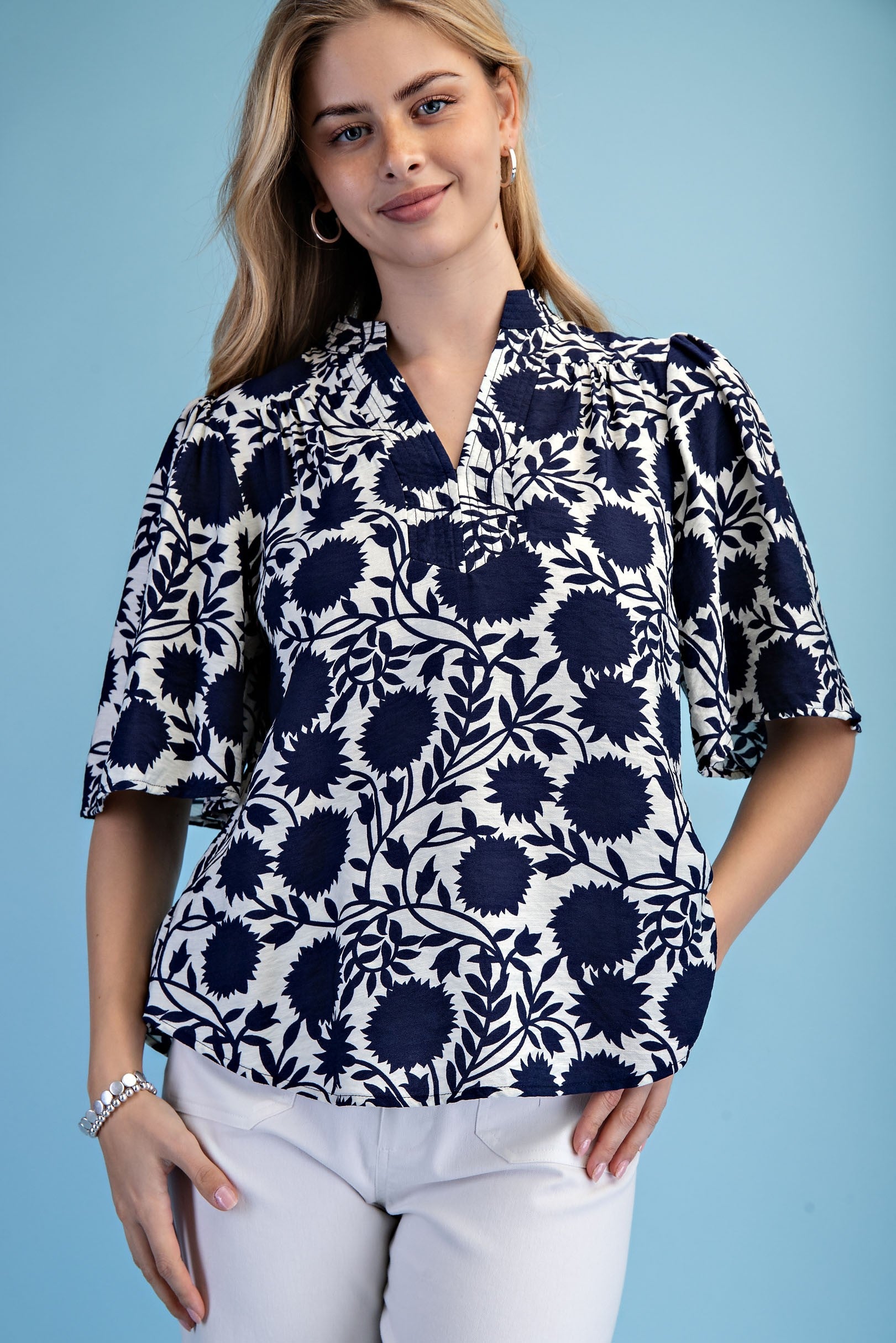 Navy Printed Blouse
