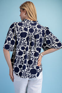 Navy Printed Blouse