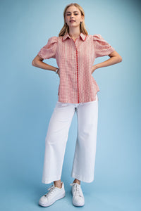 Embroidered Gingham Button Down
