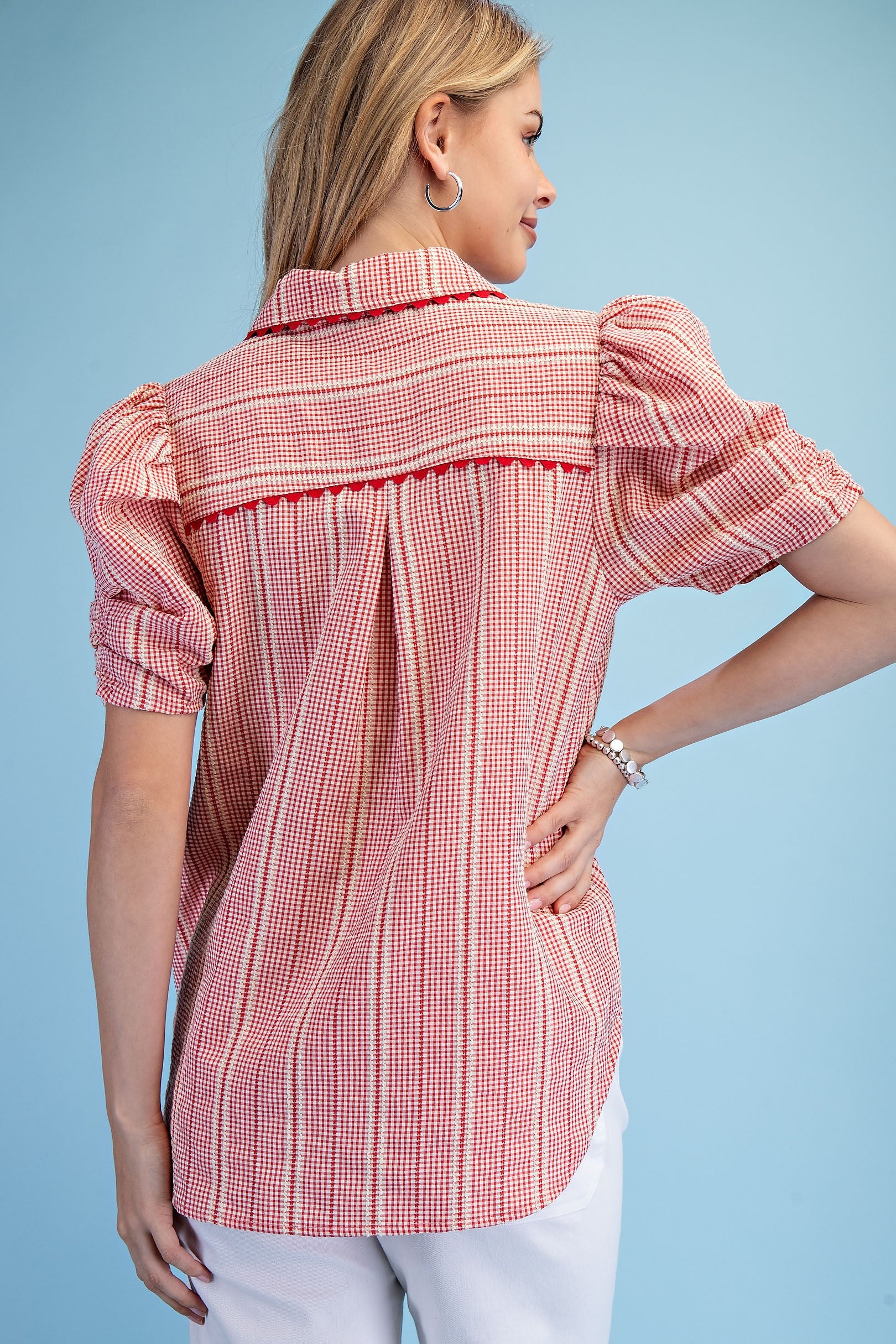 Embroidered Gingham Button Down