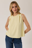 Round Neck Pleated Shoulder Top