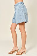 Wide Leg Pleated Denim Shorts
