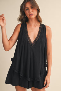Lace Trim Flowy Romper