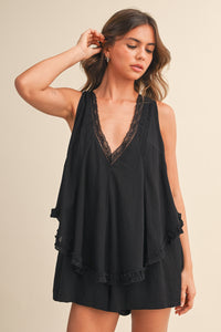 Lace Trim Flowy Romper