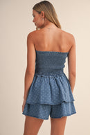 Denim Smocked Sleeveless Romper