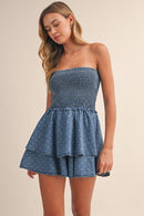 Denim Smocked Sleeveless Romper
