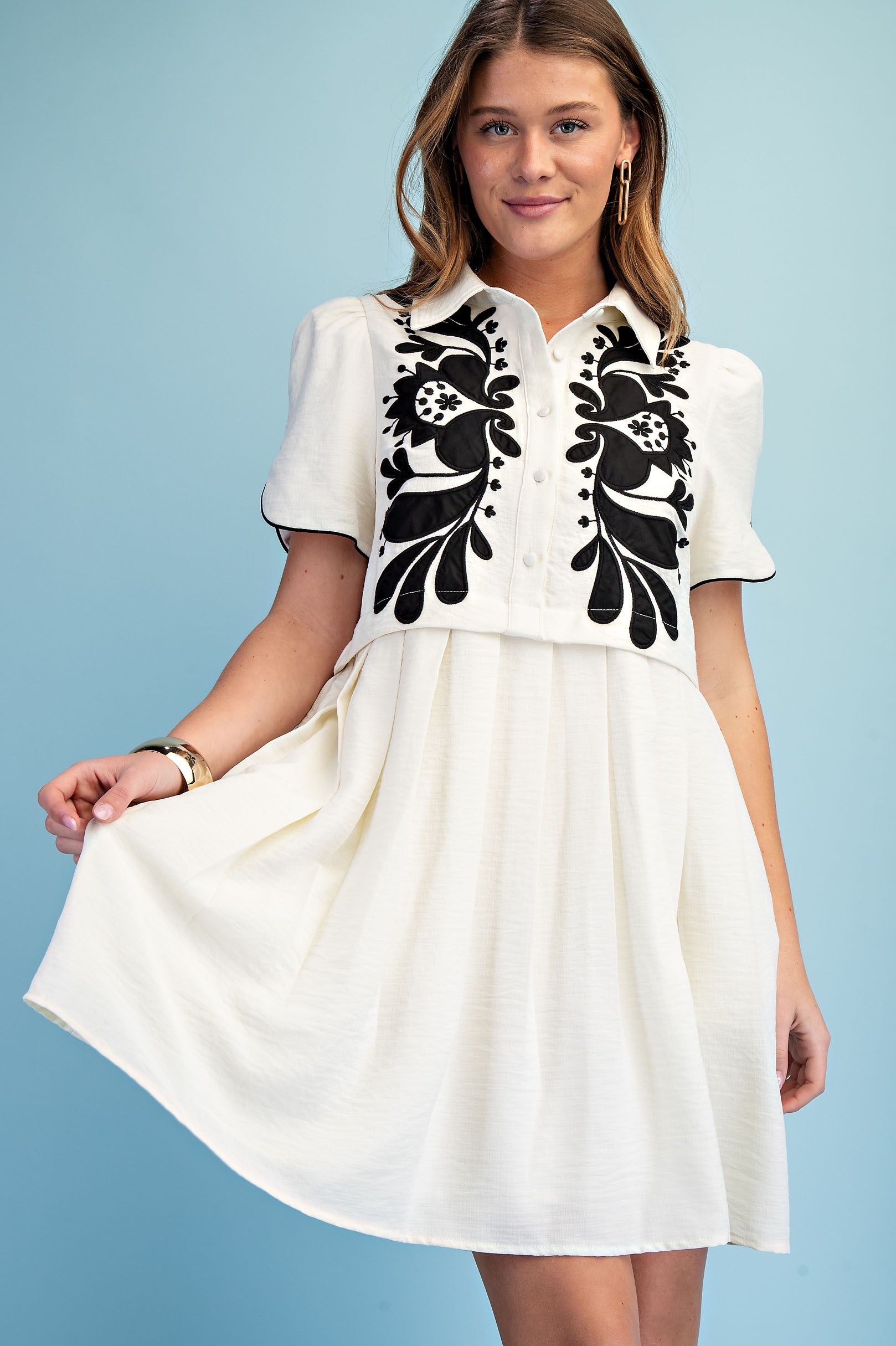 Embroidered Applique Mini Dress