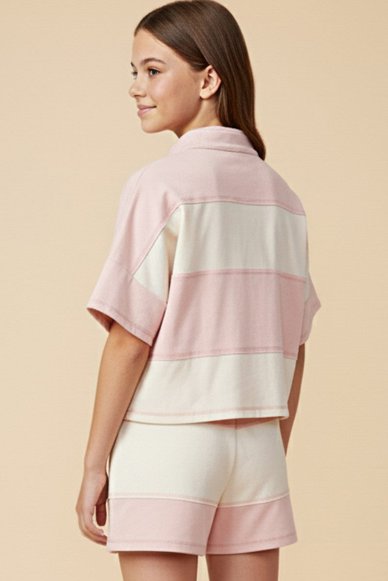 Girls Color Blocked Half Zip Top