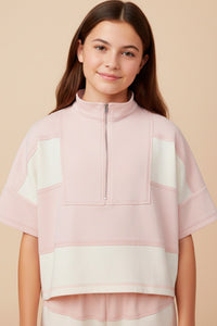 Girls Color Blocked Half Zip Top