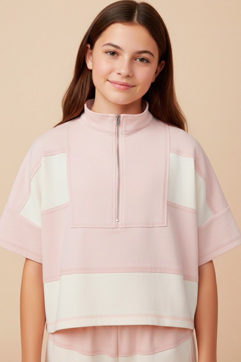 Girls Color Blocked Half Zip Top