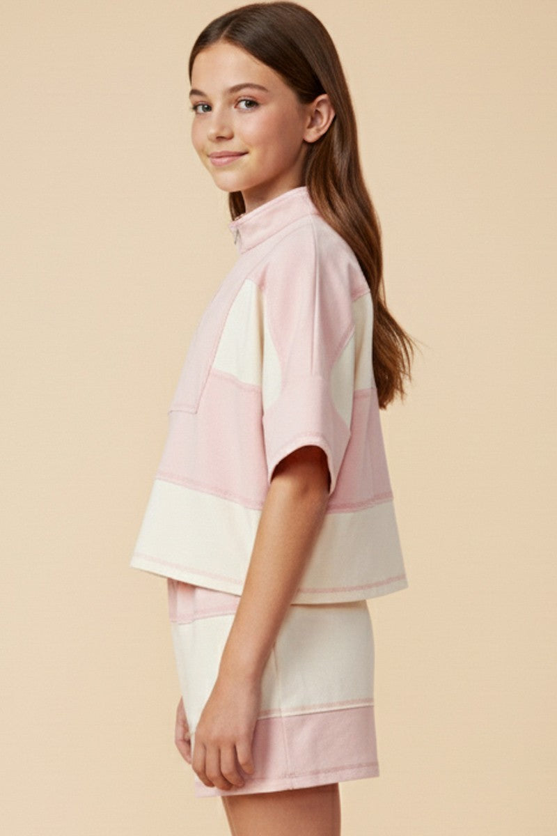 Girls Color Blocked Half Zip Top