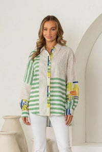 Mixed Print Button Down Shirt