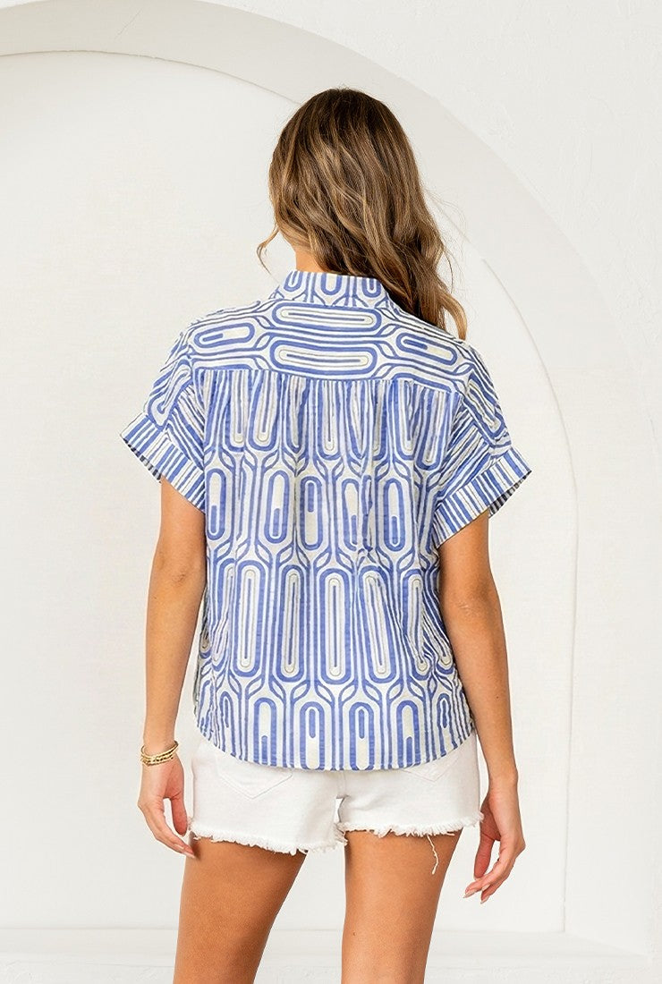 Embroidered Shoulder Geometric Blouse