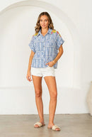 Embroidered Shoulder Geometric Blouse