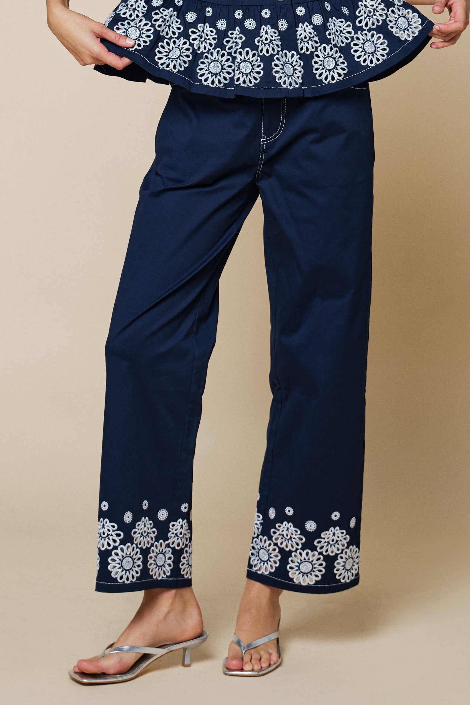 Embroidered Hem Pants