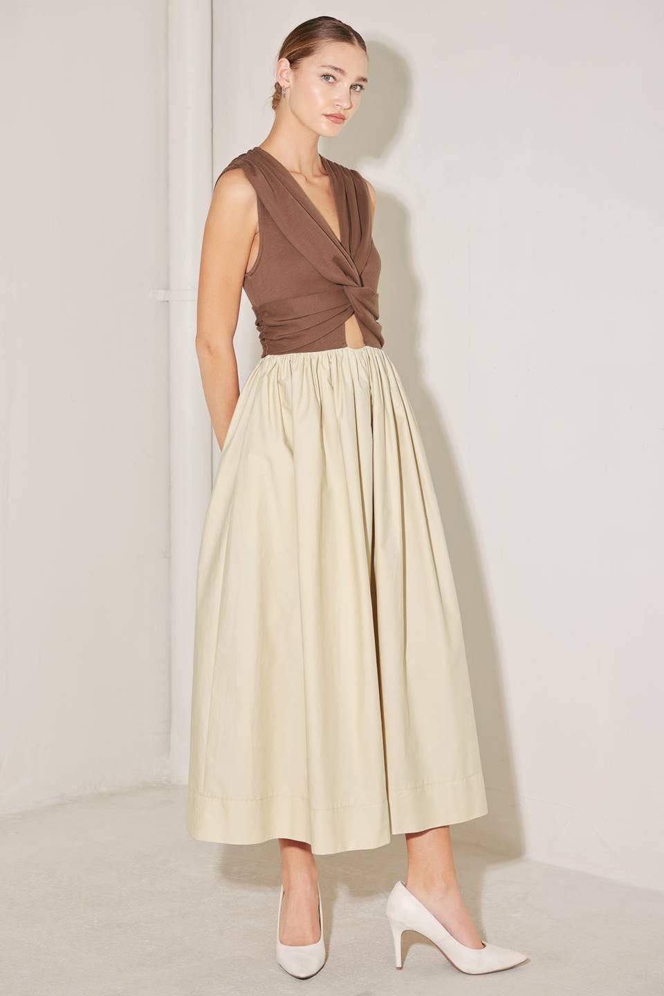Twist Front Cutout Midi Dress