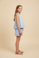 Blue Cotntrast Stitch Short Set