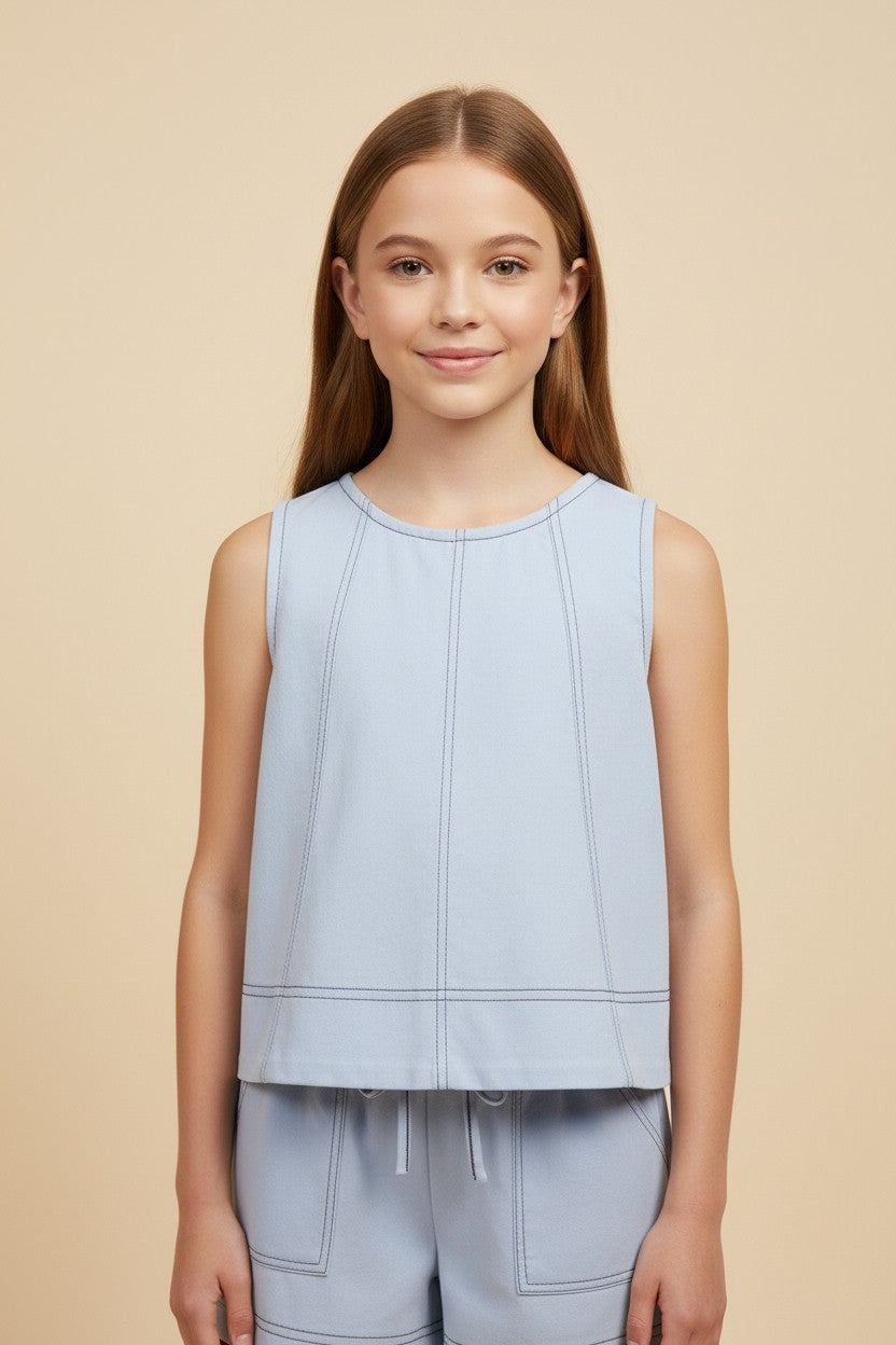 Blue Cotntrast Stitch Short Set