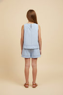Blue Cotntrast Stitch Short Set