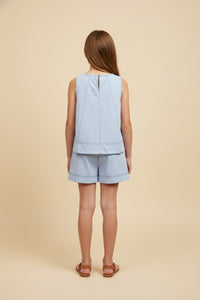 Blue Cotntrast Stitch Short Set