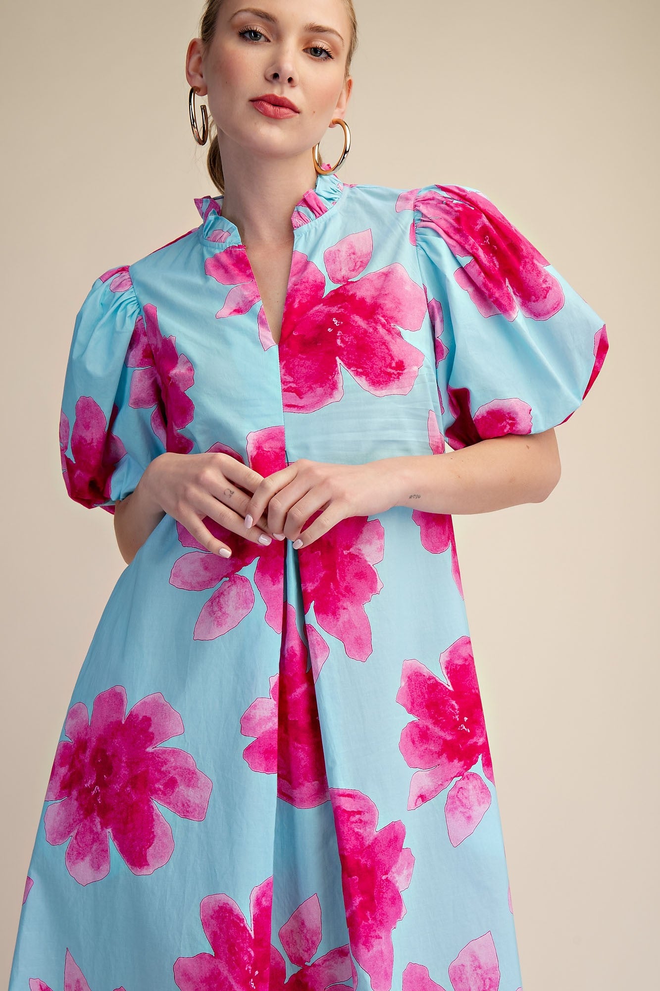 Floral Puff Sleeve Midi Dress