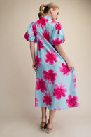 Floral Puff Sleeve Midi Dress
